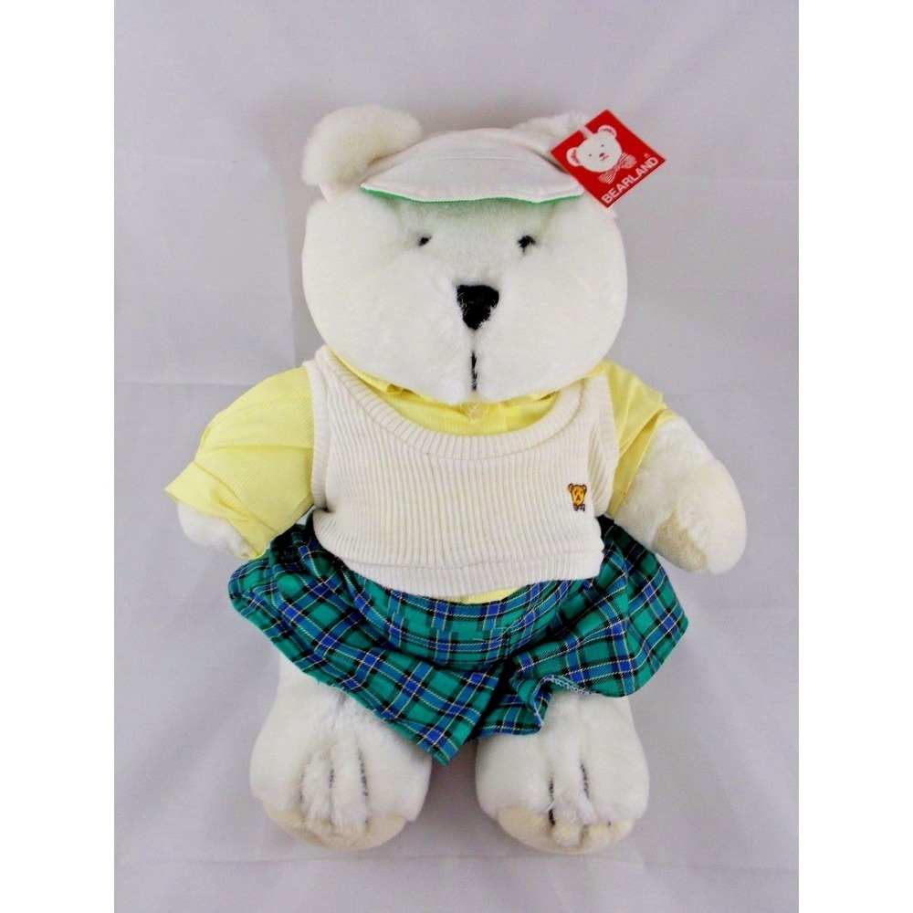 Bearland White Bear Plush Tennis Outfit Jointed 14 Inch 1985 Korea Stuffed